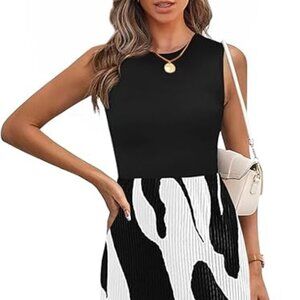 XL Lined Dress Graphic Print A Line Pleated  Midi